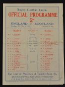 1930 England (Champions) v Scotland rugby programme - played at Twickenham on 15th March large