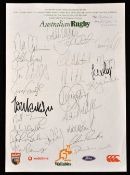 2000 Australia rugby tour signed letter headed note paper - signed by 23 players from the game