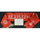 Liverpool FC Scarf from Wembley 1974 with a Bill Shankly hand signed autograph on a Chamber of