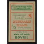 1947/48 Australia Wallabies Rugby Tour to U.K test match programme - v Wales played on 20th December