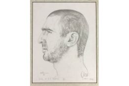 Limited Edition 29/100 b&w print of Eric Cantona dated November 1996, framed and glazed, and