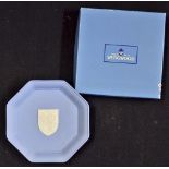 Wedgewood England hexagonal Plate complete with 3 Lions badge to the centre, come with engraved