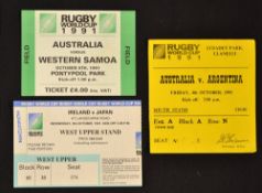 3x 1991 Rugby World Cup group stage matches in Wales and Ireland to incl 2x Australia v Argentina