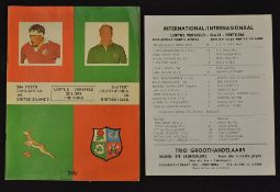 Scarce 1974 British Lions v South Africa rugby programme c/w official team sheet issued on the day -