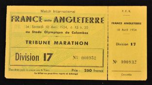 1954 France v England rugby ticket- complete ticket for the match played at Stade De Colombes on