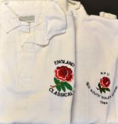 Tony Bond - 2x England Rugby International shirts to incl England Classicals white No.17 and 1986