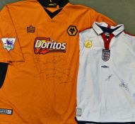 Paul Scholes and Wayne Bridge Signed Junior England Shirt a replica short sleeve shirt, together