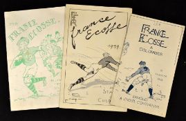 3x France v Scotland Rugby Menus by artist Joe Bridge from the late 1950's early '60's: Trio of