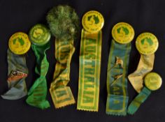 9x Australia rugby badges: comprising various circular lapel badges from the Wallaby tours to New