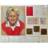 Denis Law Signed Montage includes artist signature, display includes reproduction tickets etc.,