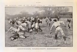 1901 Rugby Print from "The Sphere" - titled A Scrummage in a Rugby Match from the drawing by