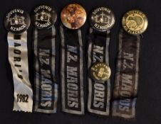 Collection of New Zealand Maori rugby pin badges c.1982 - 6 various pictorial tin badges, 2