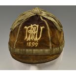 1899 Auckland New Zealand Rugby Union honours cap - velvet cap with gold braid tassel and trim,