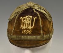 1899 Auckland New Zealand Rugby Union honours cap - velvet cap with gold braid tassel and trim,