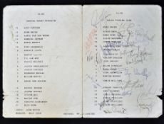 1990 Wales rugby tour to South Africa signed programme vs Central Rugby Subunion single folded sheet