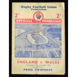1939 England v Wales Rugby Programme: Normal Twickenham style of the era, single folded card with