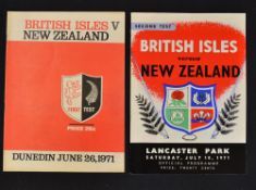 2x 1971 British Lions v New Zealand rugby programme- for the 1st and 2nd test matches - the first