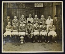 Black and White Press Photograph of Chelsea in 1945 with the league south cup, full team of 11