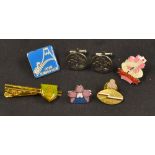 Japan rugby badge collection - to include Japan R.F.U tie clip, lapel badge, cufflinks, plus 3x