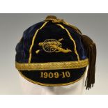 1909/10 Royal Artillery rugby honours cap - dark blue velvet cap with gold braid tassel and trim