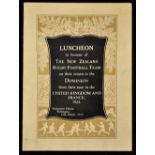Scarce 1924 New Zealand All Blacks Luncheon Menu - held in their honour on their return to the
