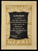 Scarce 1924 New Zealand All Blacks Luncheon Menu - held in their honour on their return to the