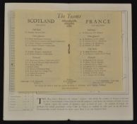 1927 Scotland (23) v France(6) rugby programme - played at Murrayfield on 22nd January complete with