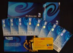 8x 2011 Rugby World Cup tickets and ephemera to include official Rugby World Cup sponsors folder