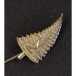 Very early New Zealand All Blacks silver fern rugby pin badge c.1920's - with the initials "NZ",