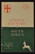 1951 London Counties (11) vs South Africa (9) rugby programme - played at Twickenham on 10th