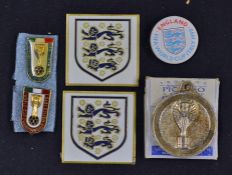 Collection of Football pin badges including 1970 World Cup Mexico (2), 1990 England tin badge,