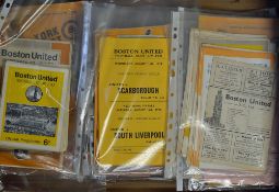 Selection of Boston United football programmes from late 1950s onwards such as 1956/57 Boston v