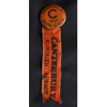 Rare 1937 Canterbury New Zealand v South Africa Springboks rugby lapel badge - in orange with