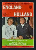 1970 England v Holland Signed football programme with a signature of Bobby Moore, Alex Stepney and