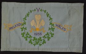 Fine 1933 Ireland v Wales Touch Flag: rare and embroidered silk rugby touch judge's flag from this