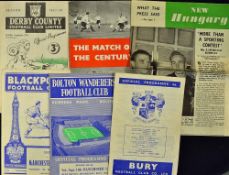 Selection of football programmes to include 1951/52 Derby County v Blackpool, 1953 England v Hungary