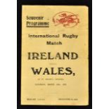 1926 Wales v Ireland Pirate Rugby Programme: Very Rare, simple, bold, interesting but quite