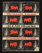 1959 British Lions Rugby Programme: v New Zealand for 1st Test at Dunedin, lost 18-17 when Don