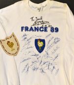 1989 Serge Blanco signed rugby sweatshirt from France tour of New Zealand - c/w transfer