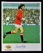 George Best Signed colour Print depicts an in action Best in Manchester United colours, neatly