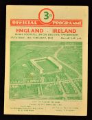 1948 England v Ireland (Grand Slam) rugby programme - played at Twickenham on 14th February - some