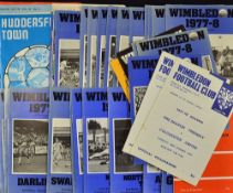 Wimbledon FC 1977/78 1st League Season football programmes with homes and aways includes