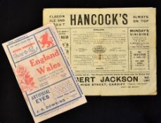 1922 Wales v England Rugby Programme: Standard issue for the second clash in Wales after WW1 for
