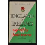 1958 England (Champions) v Ireland signed rugby programme - signed by members of both teams to the