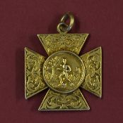 Rare 1885/86 Bury & District Rugby Union silver gilt medal -Maltese cross with an embossed