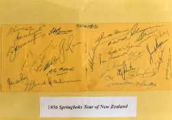 1956 South Africa Springboks tour of New Zealand autographs - ex autograph album page neatly