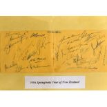 1956 South Africa Springboks tour of New Zealand autographs - ex autograph album page neatly