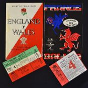 2x 1970's Wales rugby programmes (A) and 2x tickets to incl v England at Twickenham 28 February 1970