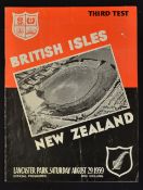 1959 British Lions Rugby Programme: v New Zealand for 3rd Test at Christchurch, lost by the Lions