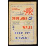 1939 Wales v Scotland Rugby Programme: From 4th Feb. at Cardiff, the normal Welsh value-for money